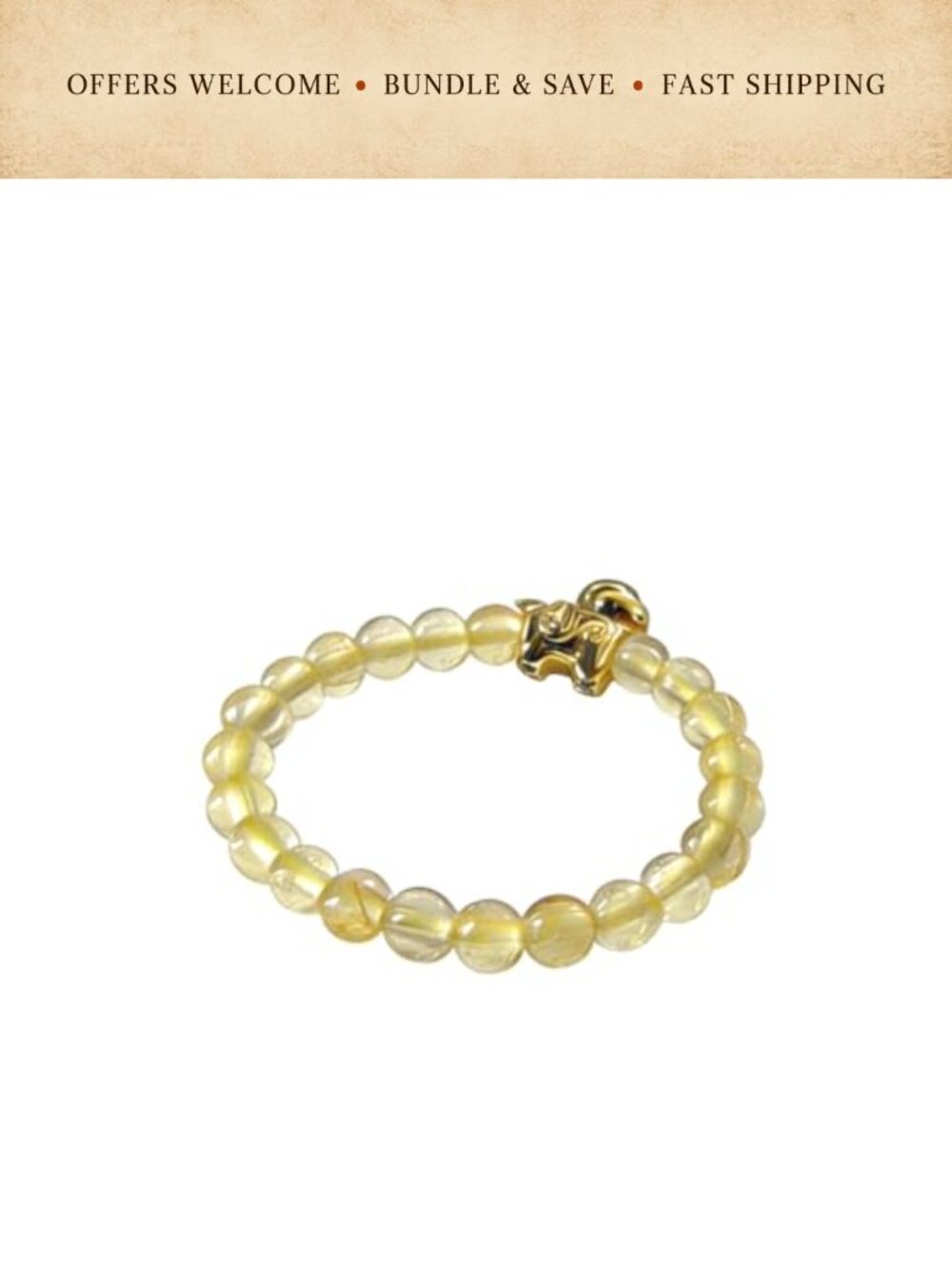 Natural Rutilated Quartz Beaded Stretch Ring Gold Plated Pony Charm